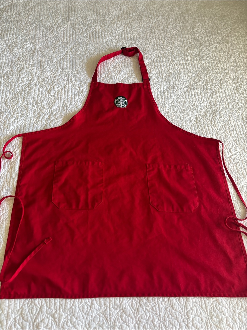 Starbucks Red Double-Pocket Cotton Apron with Logo Holiday